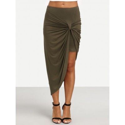 'Annabel' Asymmetric khaki green skirt